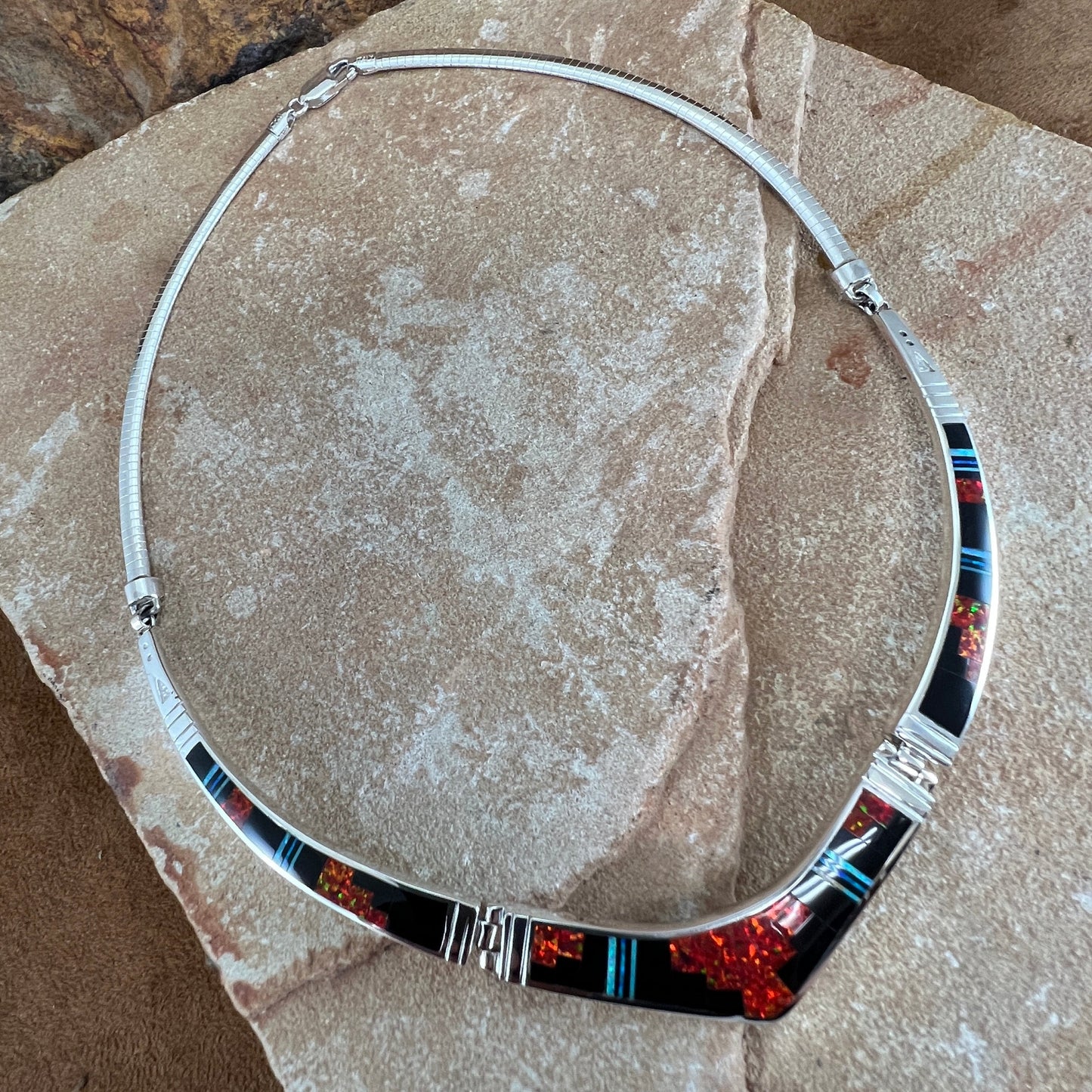 David Rosales Red Moon Inlaid Sterling Silver Necklace