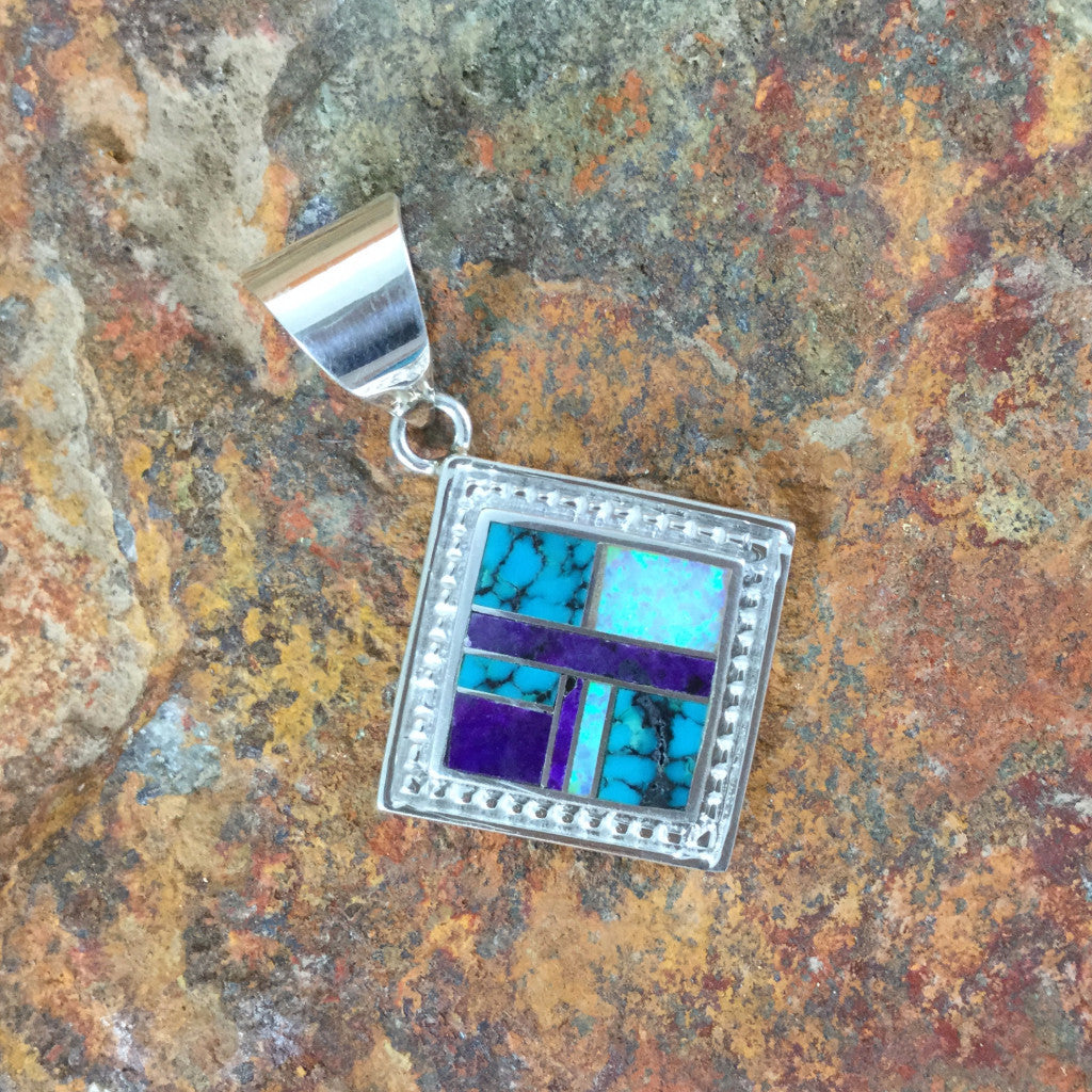 David Rosales Shalako Inlaid Sterling Silver Pendant