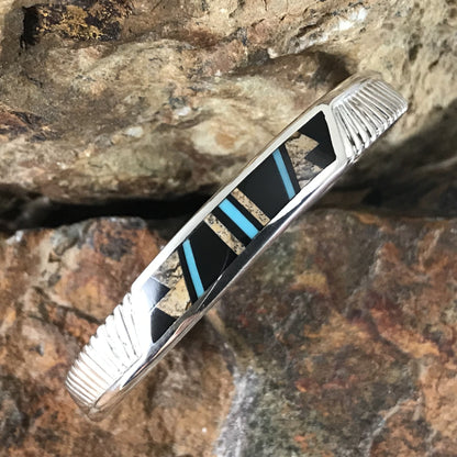 David Rosales Turquoise Creek Inlaid Sterling Silver Bracelet