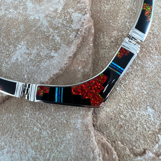 David Rosales Red Moon Inlaid Sterling Silver Necklace