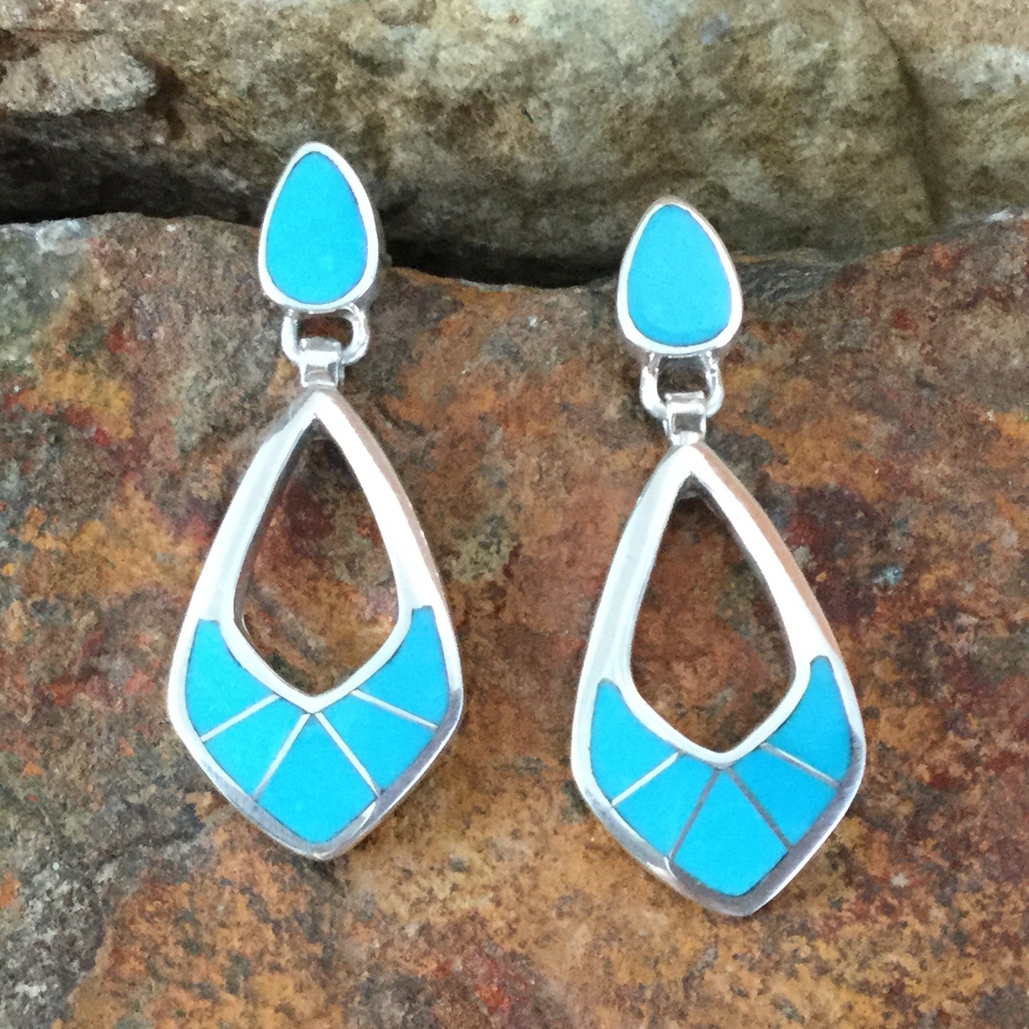 David Rosales Arizona Blue Inlaid Sterling Silver Earrings