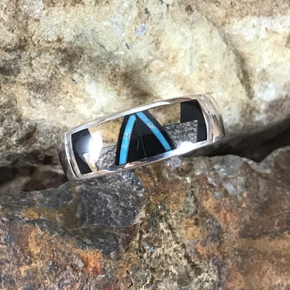 David Rosales Turquoise Creek Fancy Inlaid Sterling Silver Ring