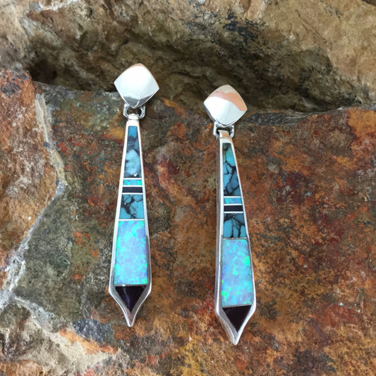 David Rosales Shalako Inlaid Sterling Silver Earrings