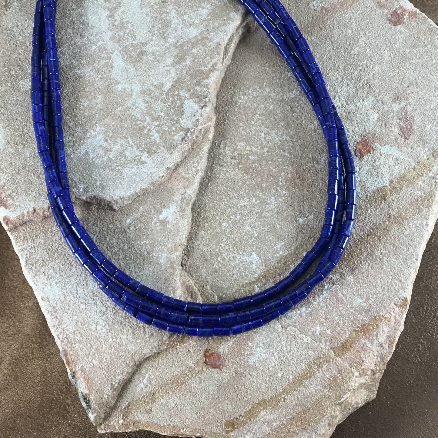 David Rosales 18" Three-Strand Lapis & Sterling Silver Beaded Necklace