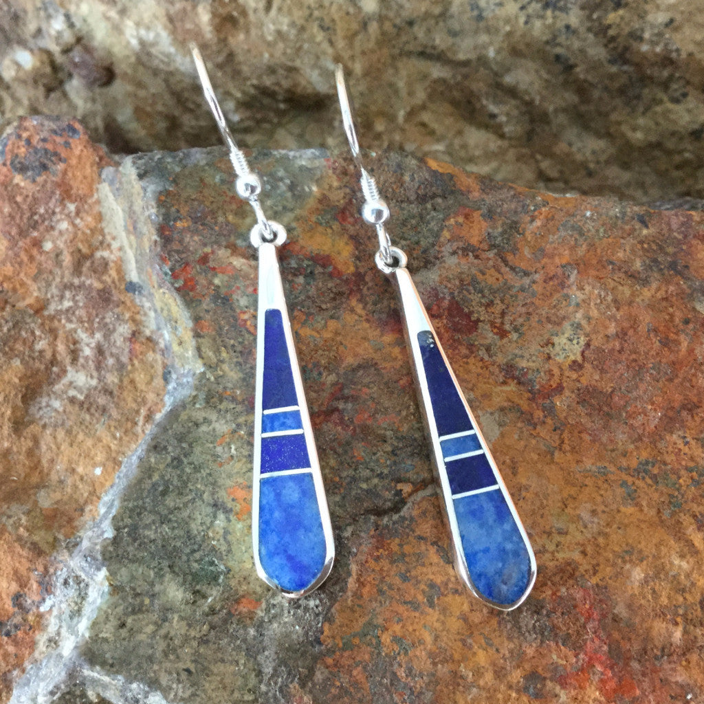 David Rosales Blue Water Inlaid Sterling Silver Earrings