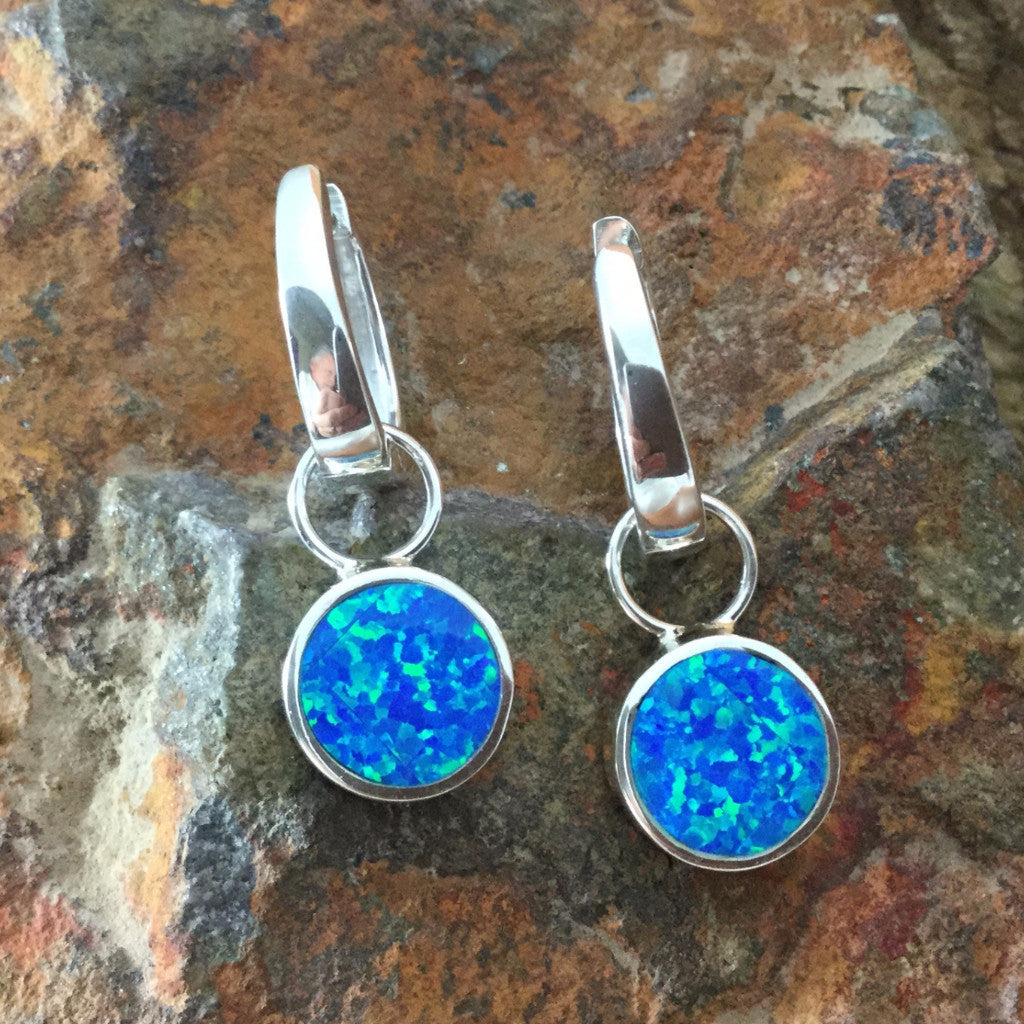 David Rosales Blue Water Inlaid Sterling Silver Earrings Reversible