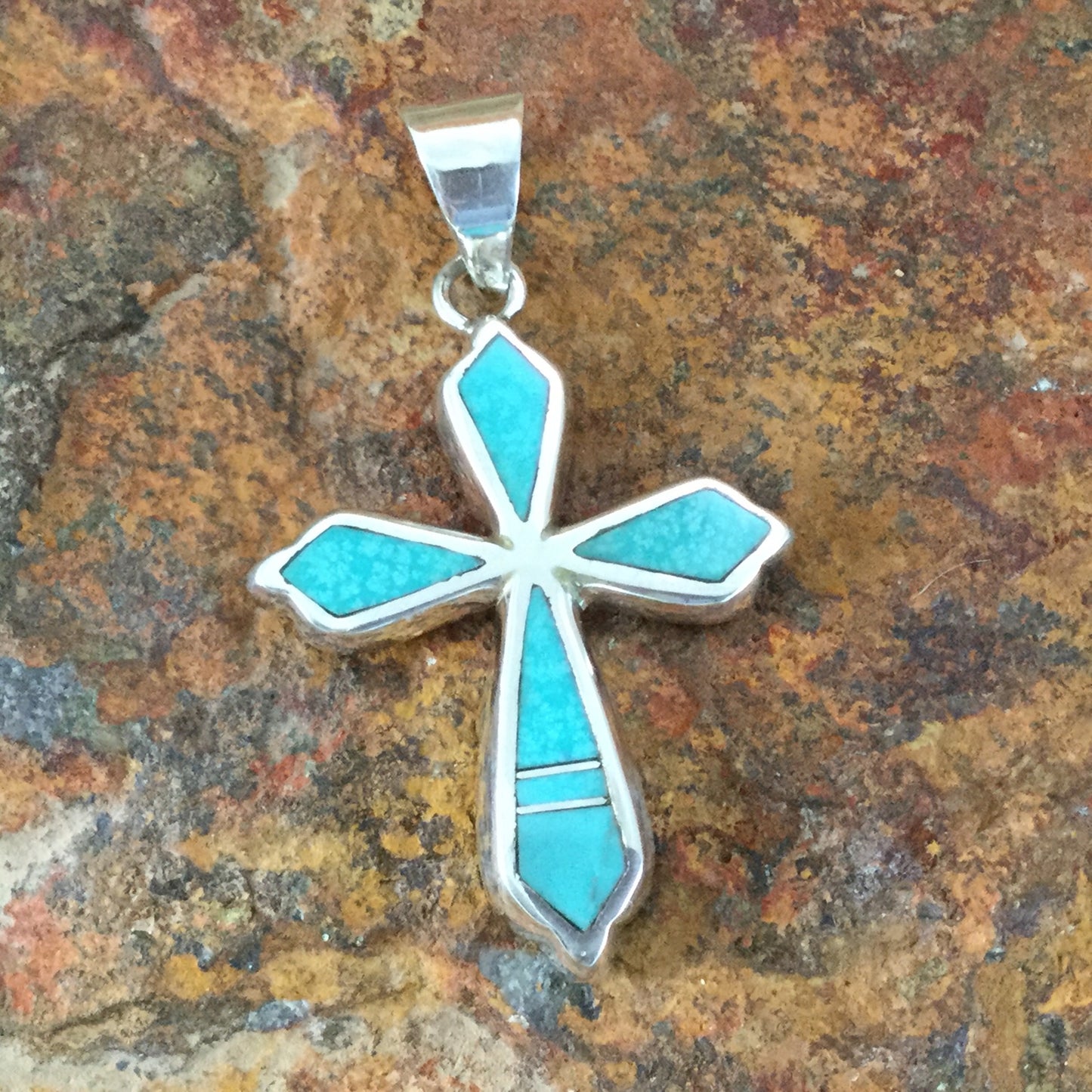 David Rosales Arizona Blue Inlaid Sterling Silver Pendant Cross