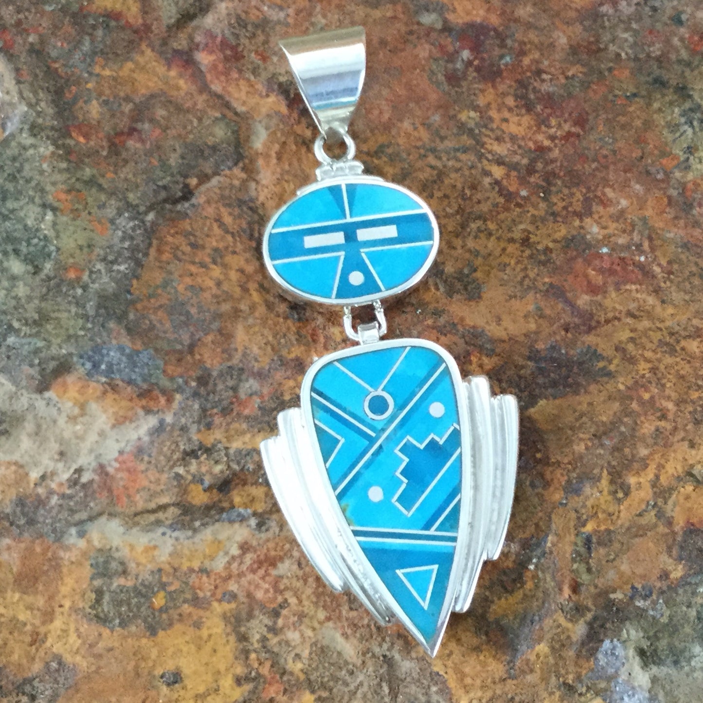 David Rosales Arizona Blue Fancy Inlaid Sterling Silver Pendant Yeii