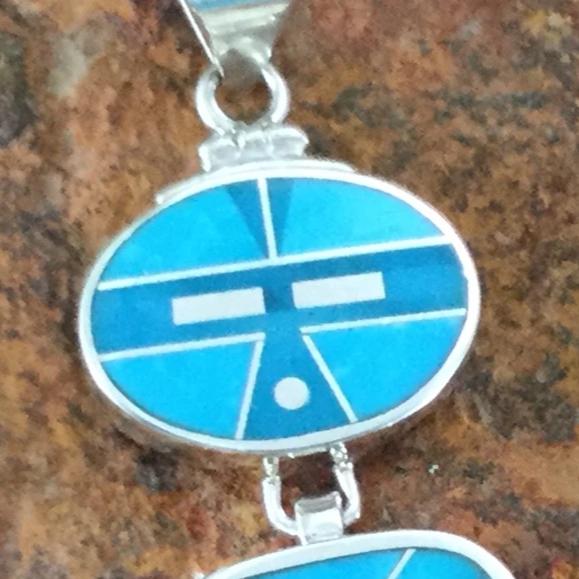 David Rosales Arizona Blue Fancy Inlaid Sterling Silver Pendant Yeii