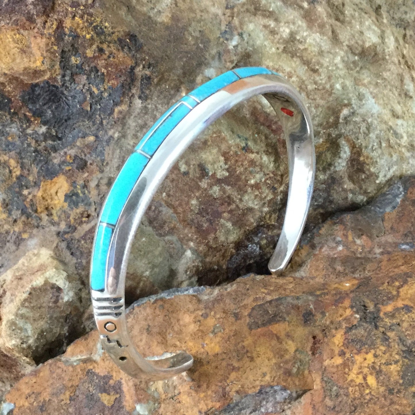 David Rosales Arizona Blue Inlaid Sterling Silver Bracelet