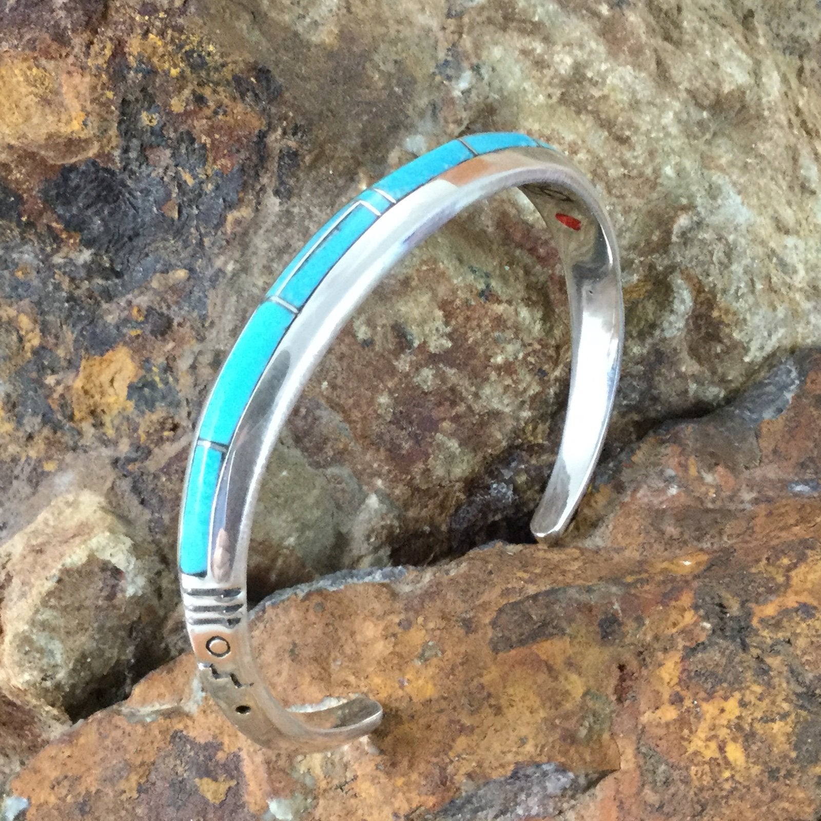 David Rosales Arizona Blue Inlaid Sterling Silver Bracelet