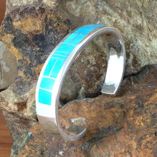 David Rosales Arizona Blue Inlaid Sterling Silver Bracelet