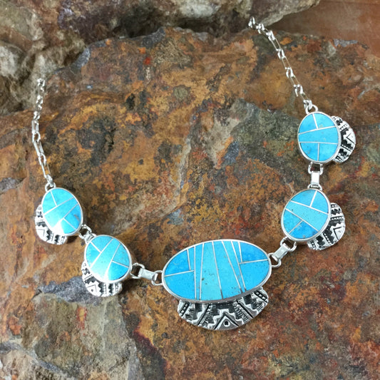 David Rosales Arizona Blue Inlaid Sterling Silver Necklace