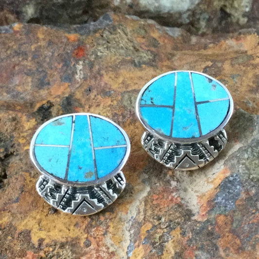 David Rosales Arizona Blue Inlaid Sterling Silver Earrings