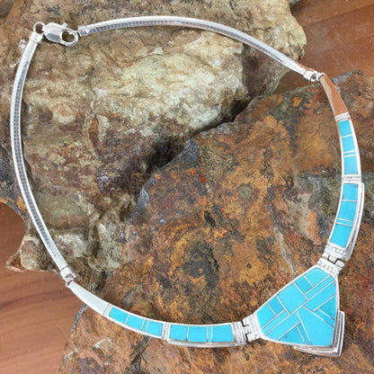 David Rosales Arizona Blue Inlaid Sterling Silver Necklace