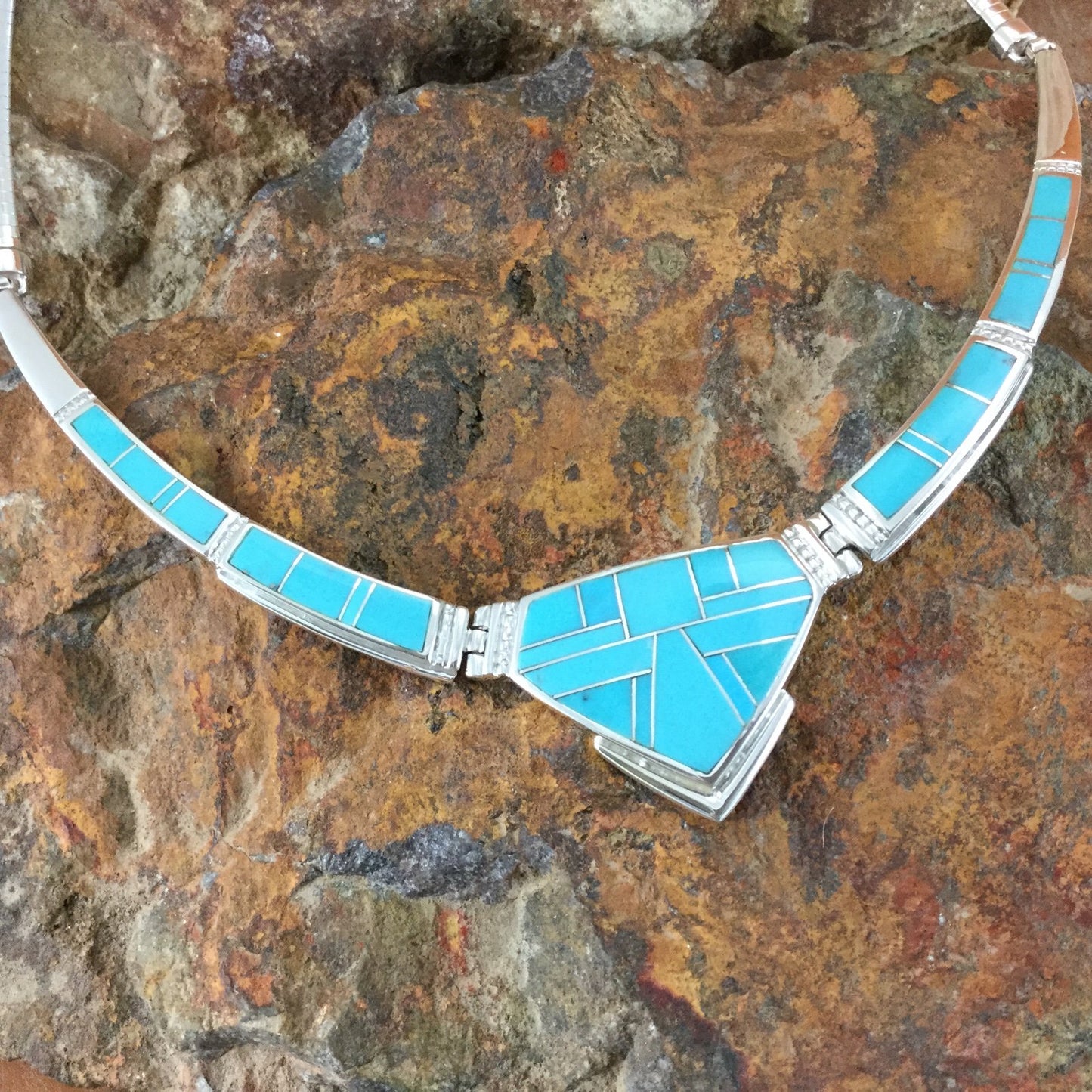 David Rosales Arizona Blue Inlaid Sterling Silver Necklace