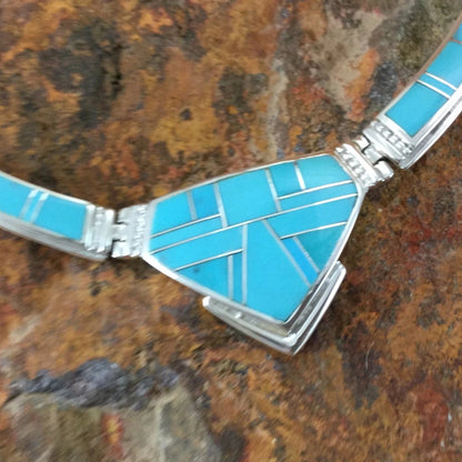 David Rosales Arizona Blue Inlaid Sterling Silver Necklace