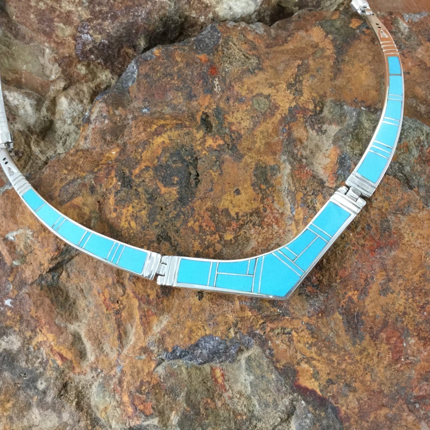 David Rosales Arizona Blue Inlaid Sterling Silver Necklace