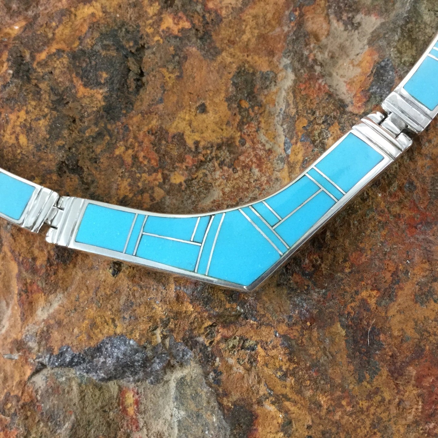 David Rosales Arizona Blue Inlaid Sterling Silver Necklace