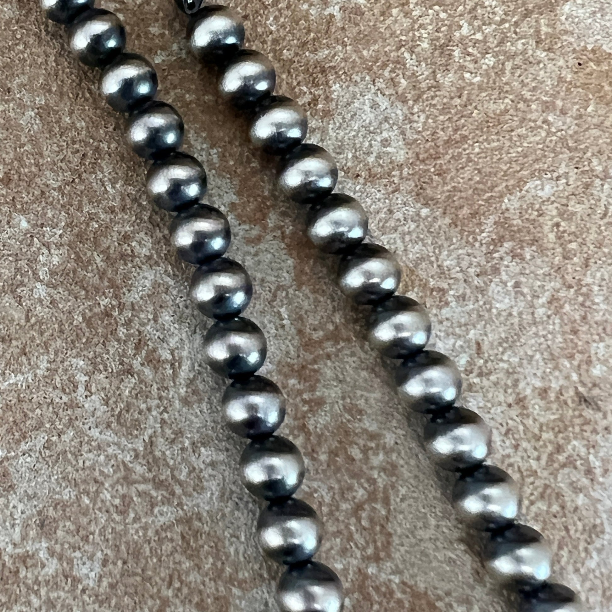 18" Single Strand Oxidized Sterling Silver Beaded Necklace 6 mm