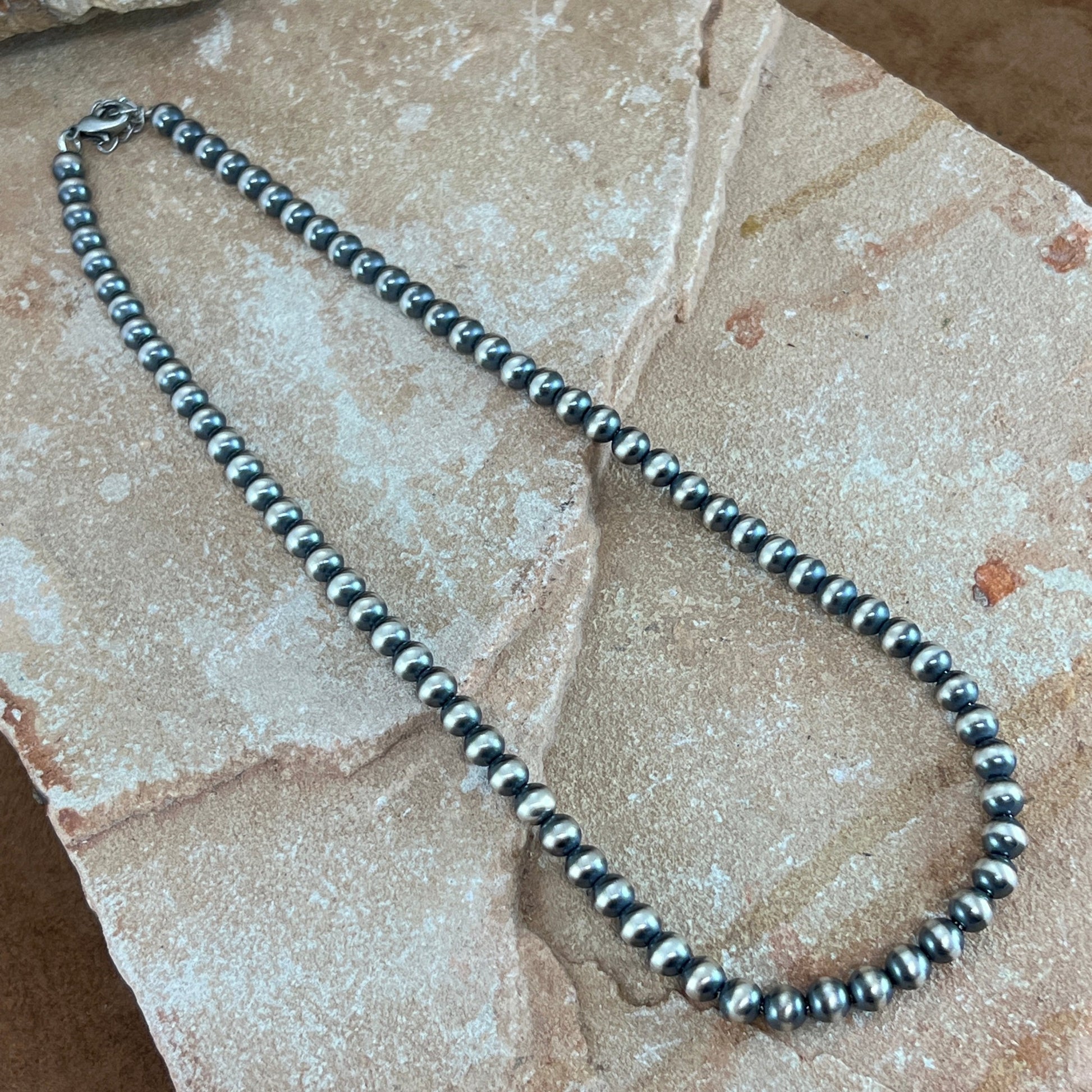 18" Single Strand Oxidized Sterling Silver Beaded Necklace 6 mm