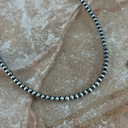 18" Single Strand Oxidized Sterling Silver Beaded Necklace 6 mm