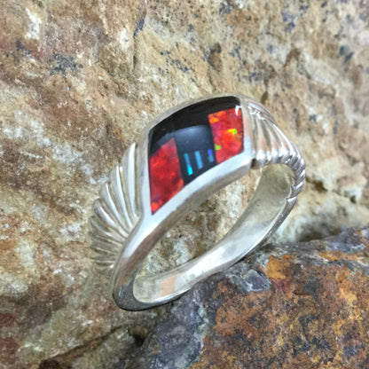 David Rosales Red Moon Inlaid Sterling Silver Ring