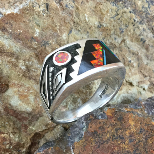 David Rosales Red Moon Inlaid Sterling Silver Ring