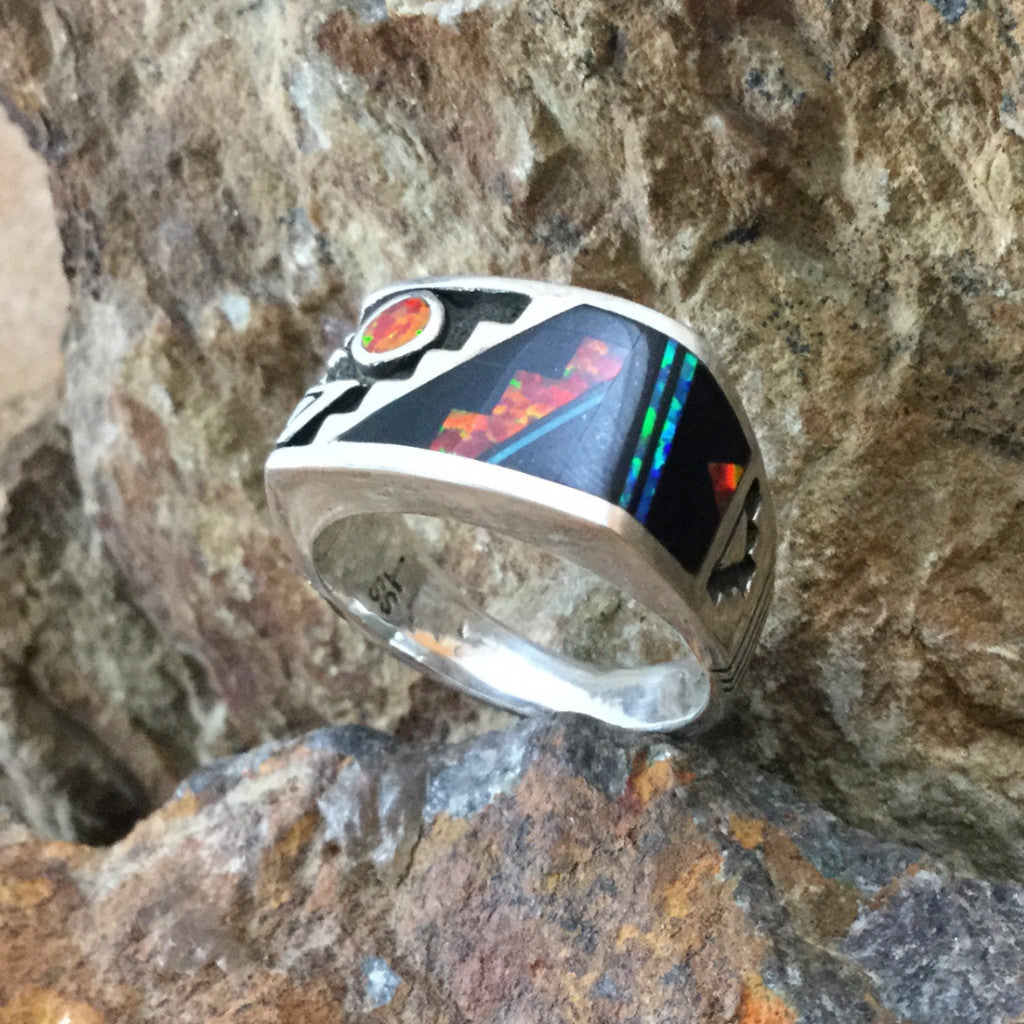 David Rosales Red Moon Inlaid Sterling Silver Ring