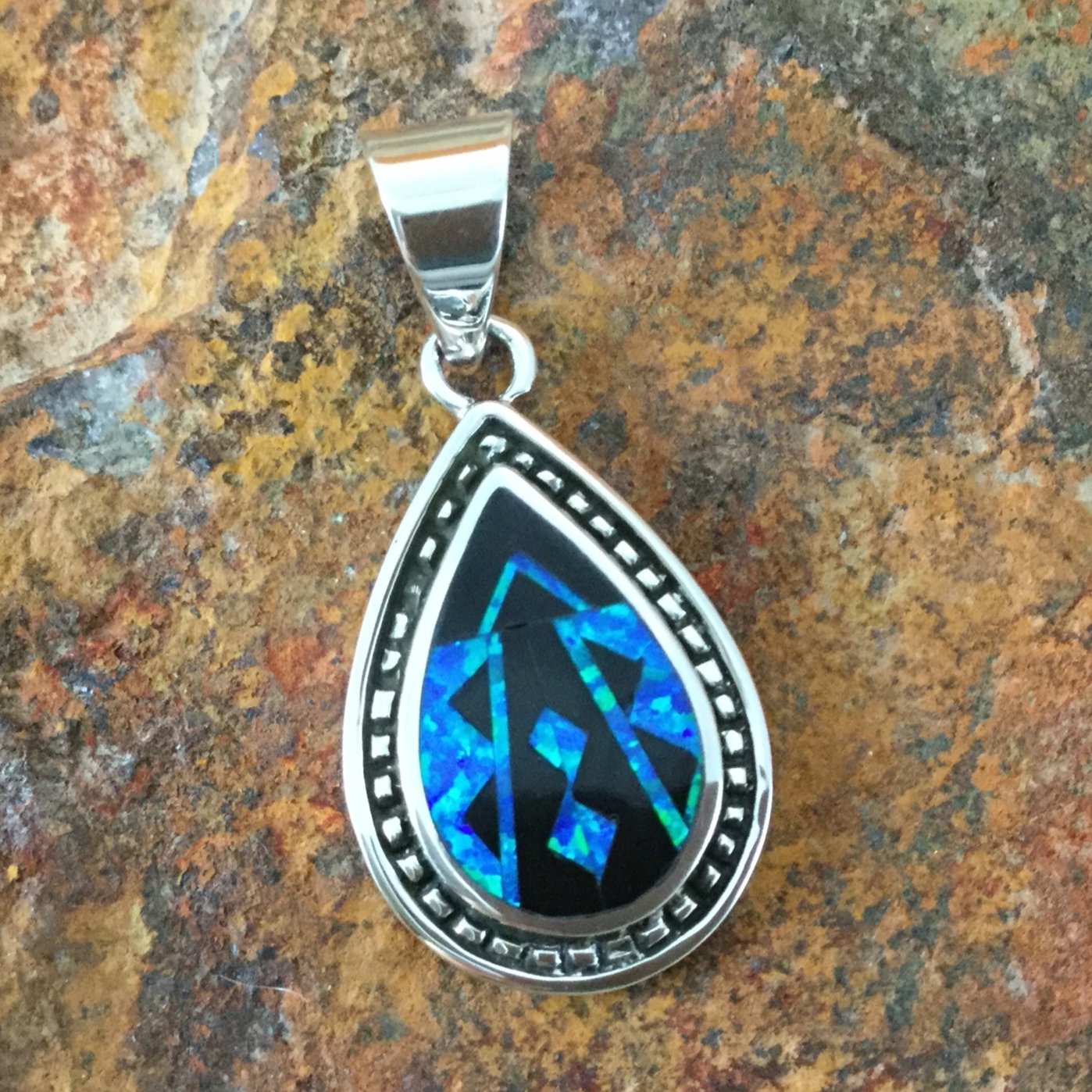 David Rosales Black Beauty Fancy Inlaid Sterling Silver Pendant