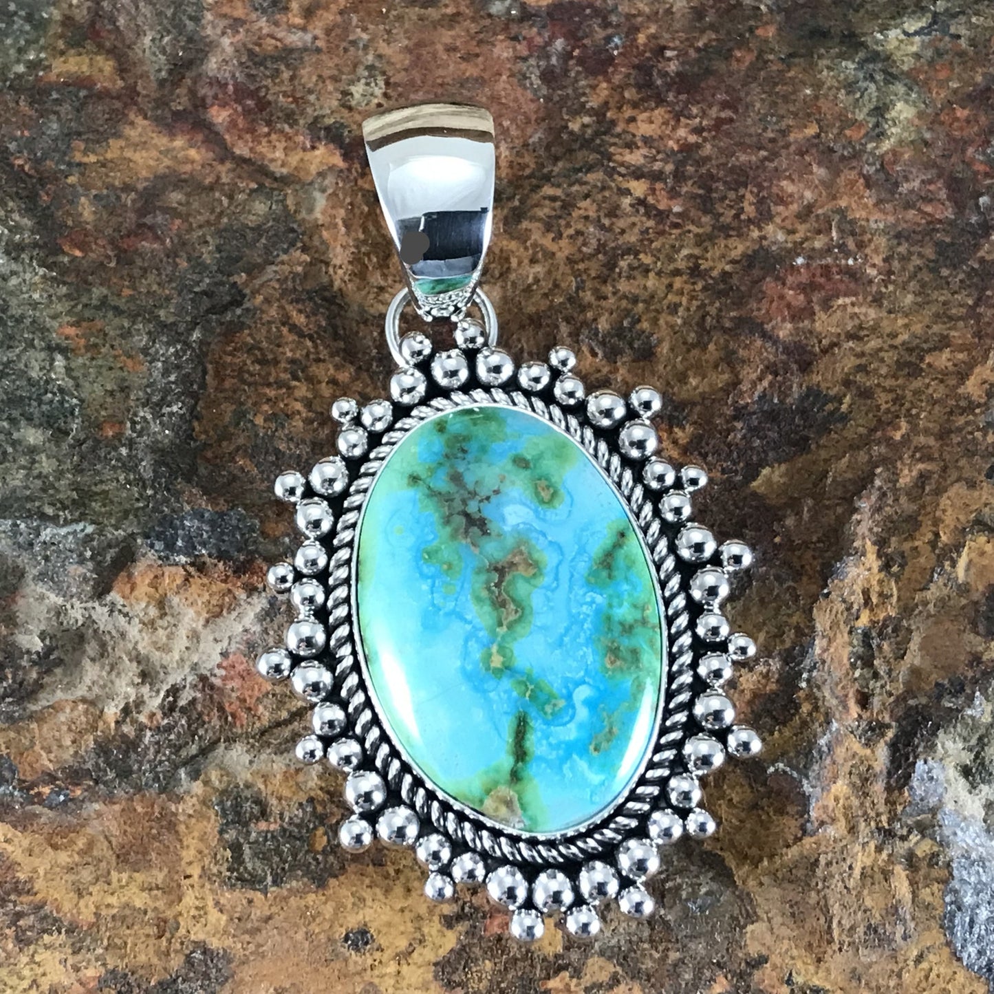 Sonoran Gold Turquoise Sterling Silver Pendant by Artie Yellowhorse