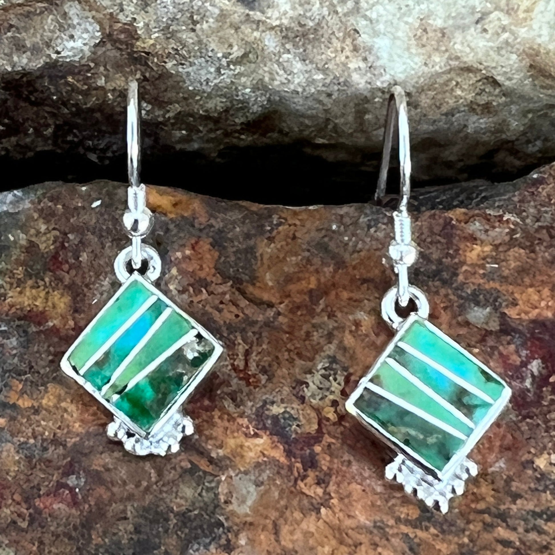 David Rosales Sonoran Gold Turquoise Inlaid Sterling Silver Earrings