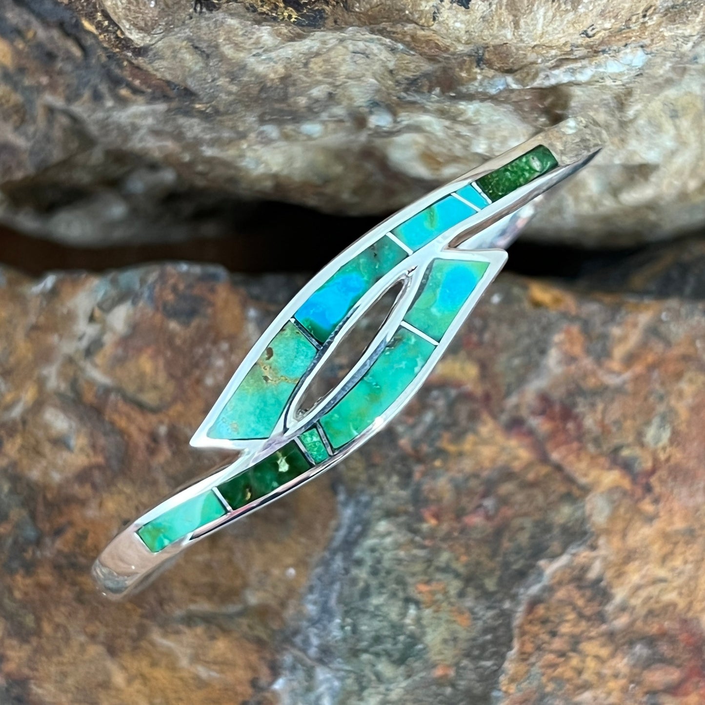 David Rosales Sonoran Gold Turquoise Inlaid Sterling Silver Bracelet