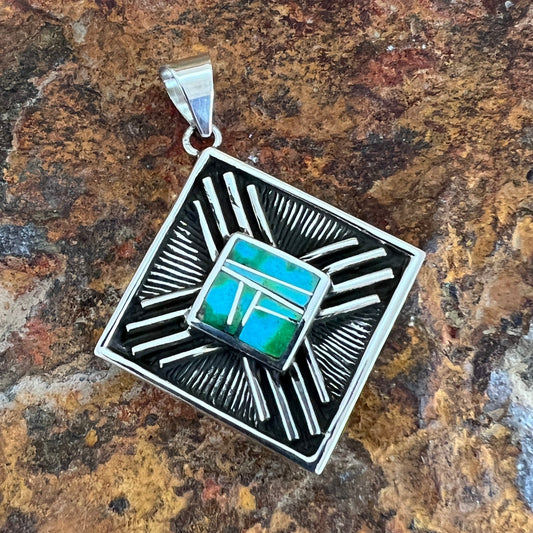 David Rosales Sonoran Gold Turquoise Inlaid Sterling Silver Pendant