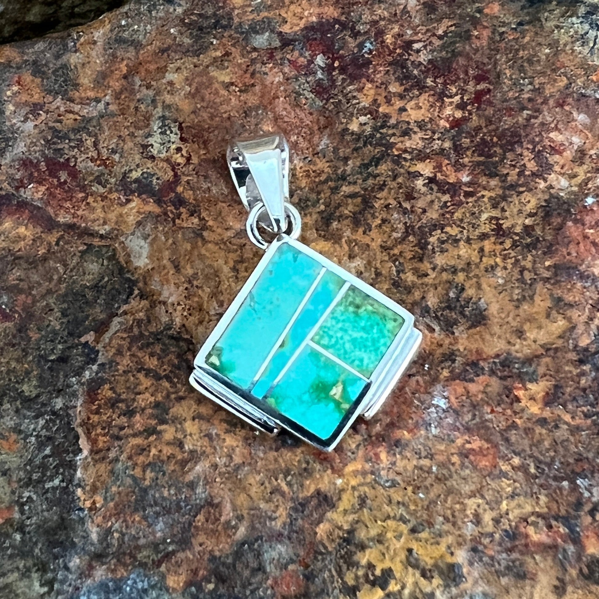 David Rosales Sonoran Gold Turquoise Inlaid Sterling Silver Pendant