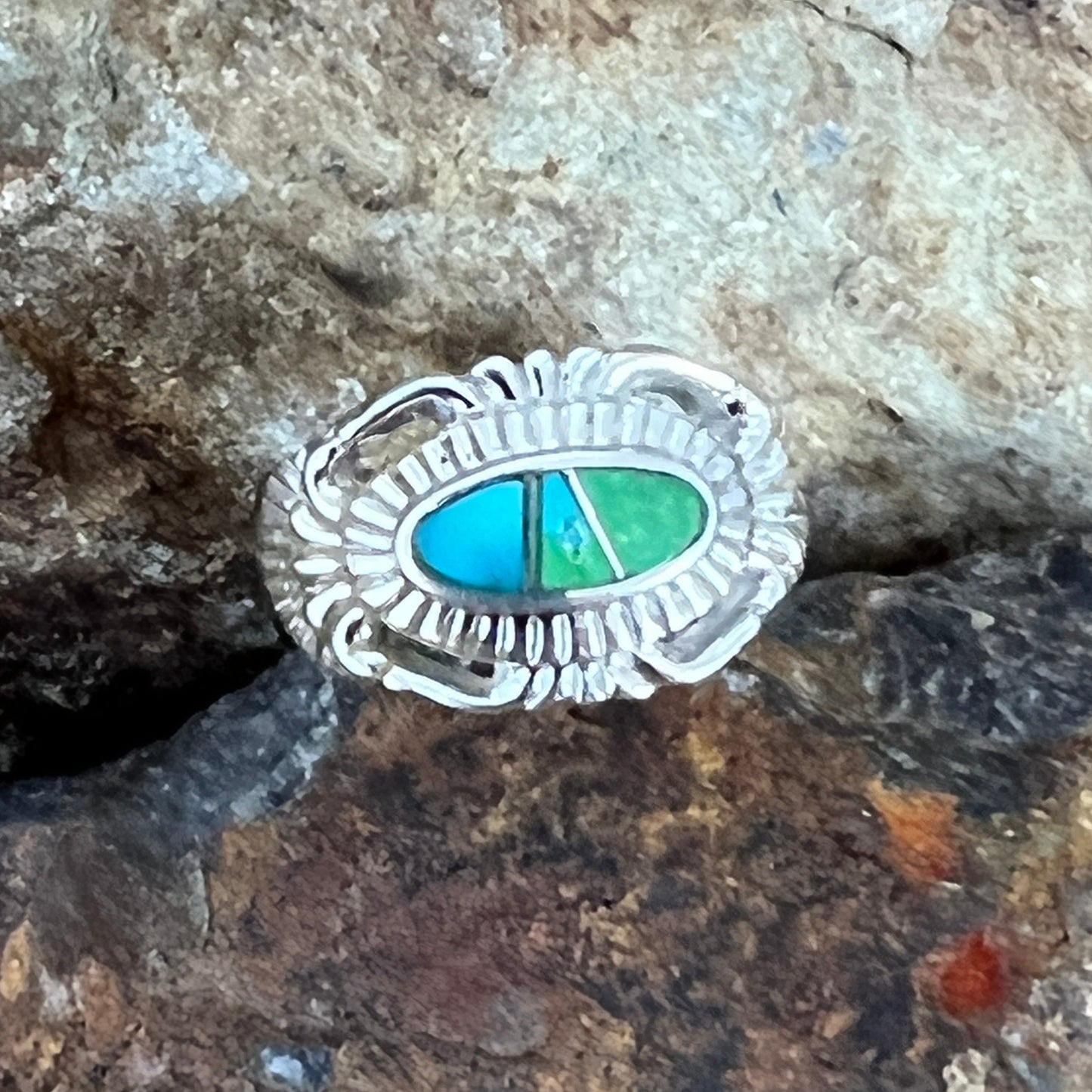 David Rosales Sonoran Gold Turquoise Sterling Silver Ring Size 6.5