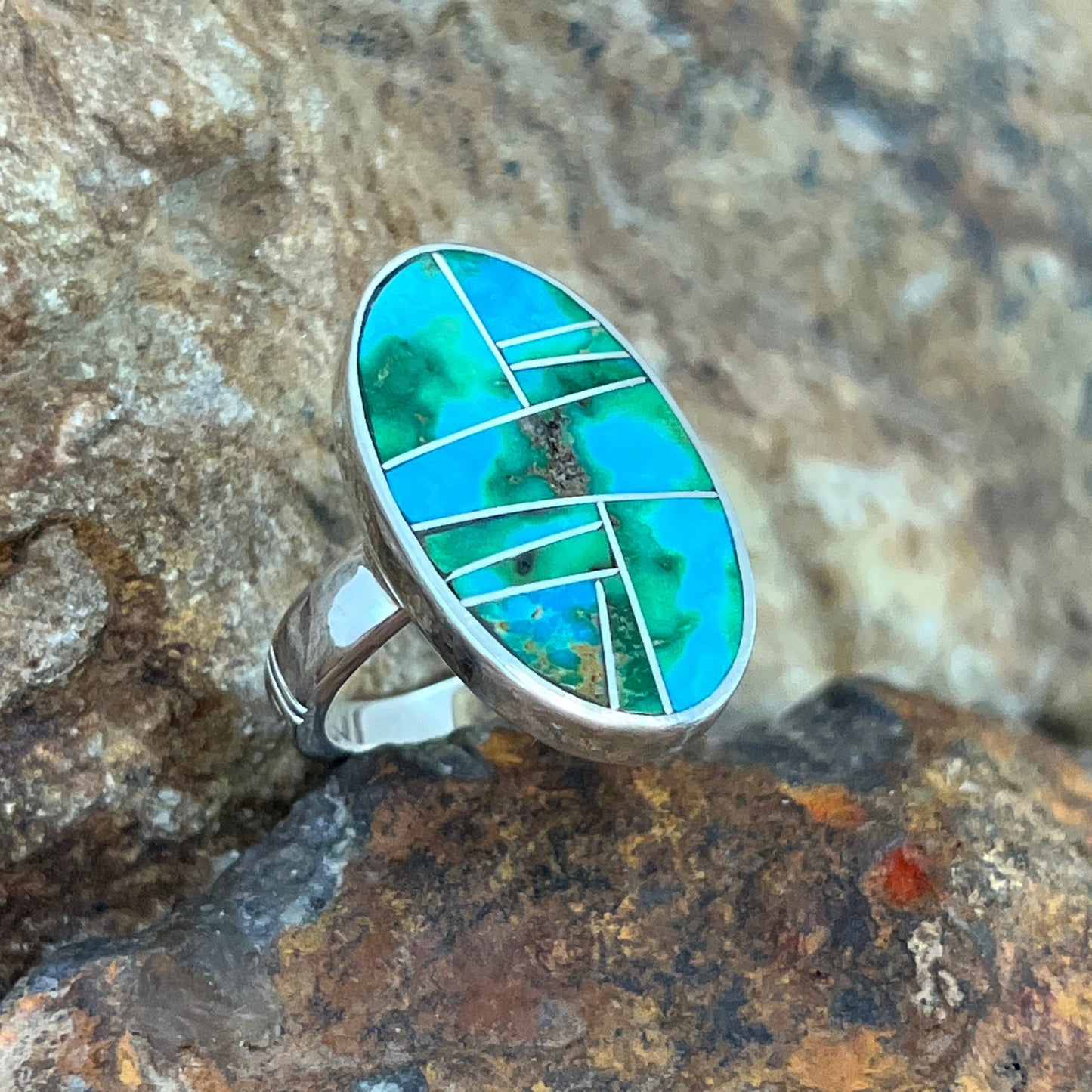 David Rosales Sonoran Gold Turquoise Sterling Silver Ring Size 6.5