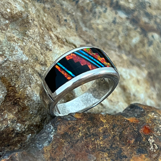 David Rosales Red Moon Inlaid Sterling Silver Ring