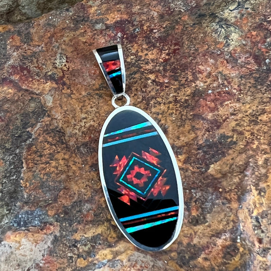 David Rosales Red Moon Fancy Inlaid Sterling Silver Pendant