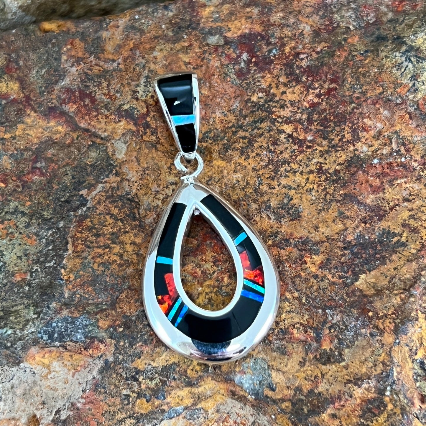 David Rosales Red Moon Inlaid Sterling Silver Pendant