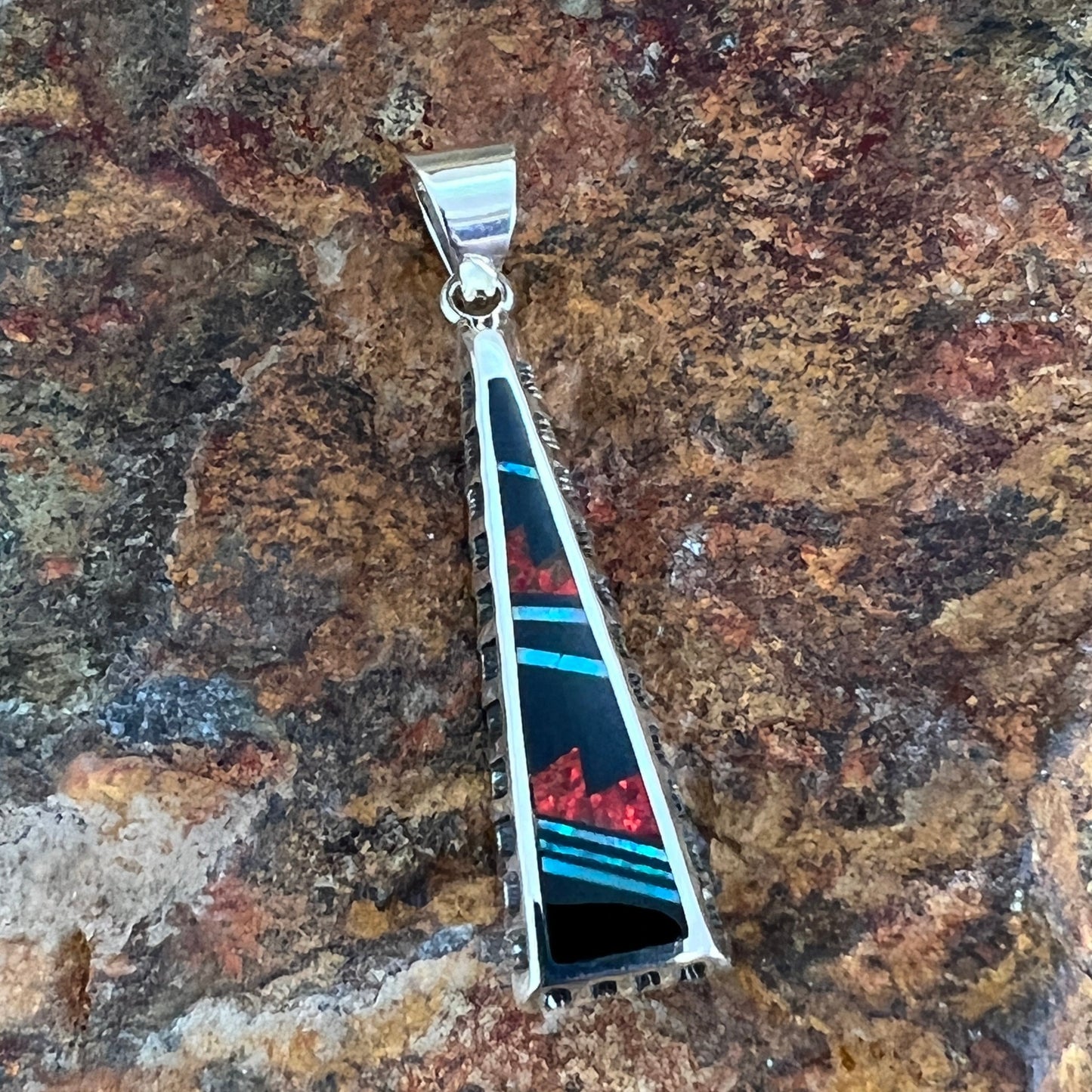 David Rosales Red Moon Inlaid Sterling Silver Pendant