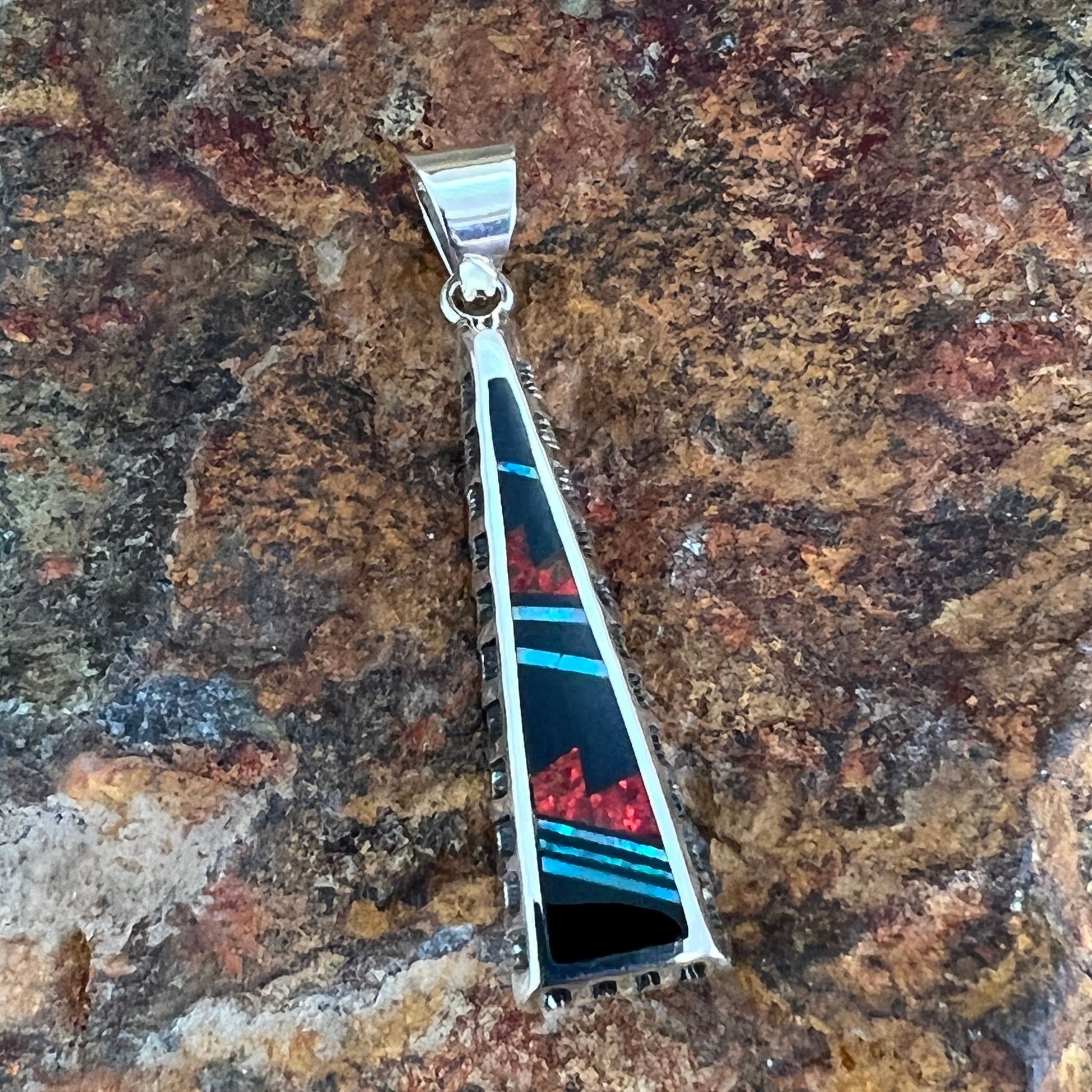 David Rosales Red Moon Inlaid Sterling Silver Pendant