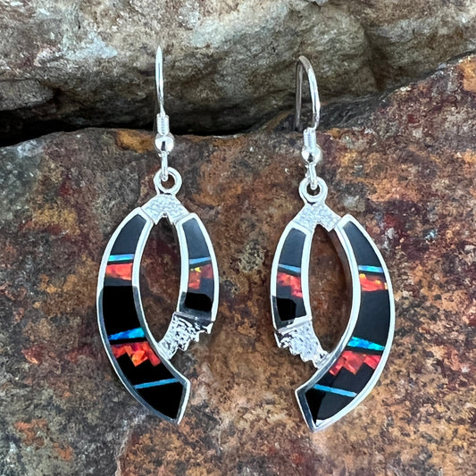 David Rosales Red Moon Inlaid Sterling Silver Earrings