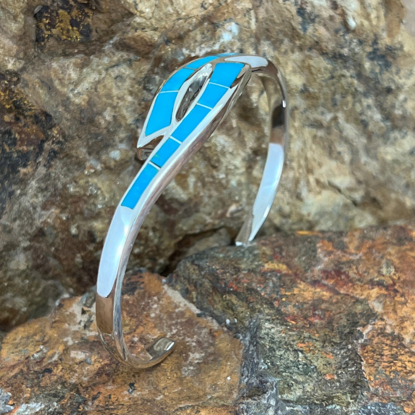 David Rosales Arizona Blue Inlaid Sterling Silver Bracelet