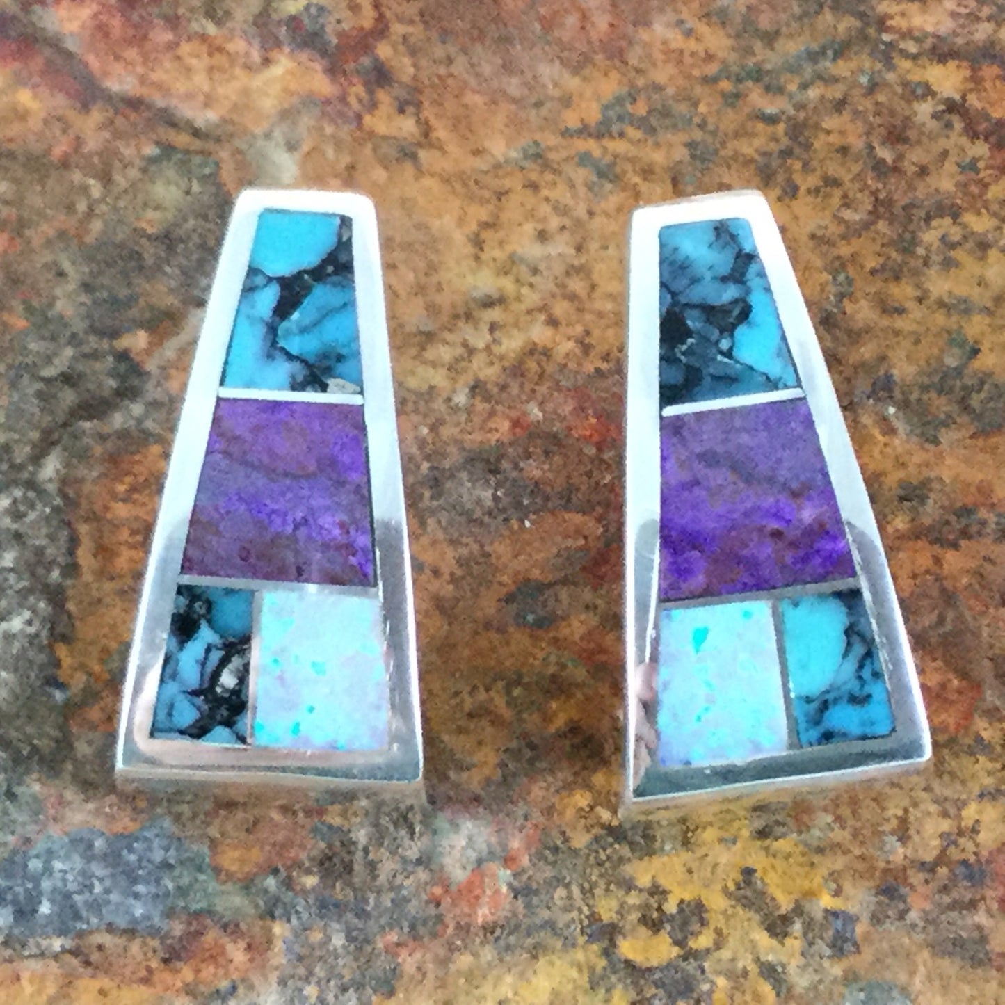 David Rosales Shalako Inlaid Sterling Silver Earrings