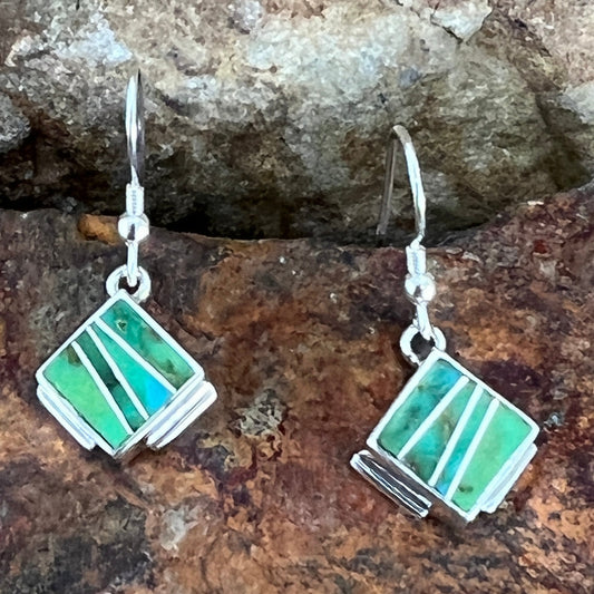 David Rosales Sonoran Gold Turquoise Inlaid Sterling Silver Earrings