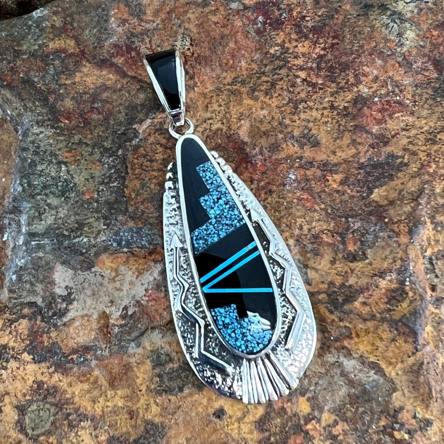 David Rosales Shadow Peak Inlaid Sterling Silver Pendant