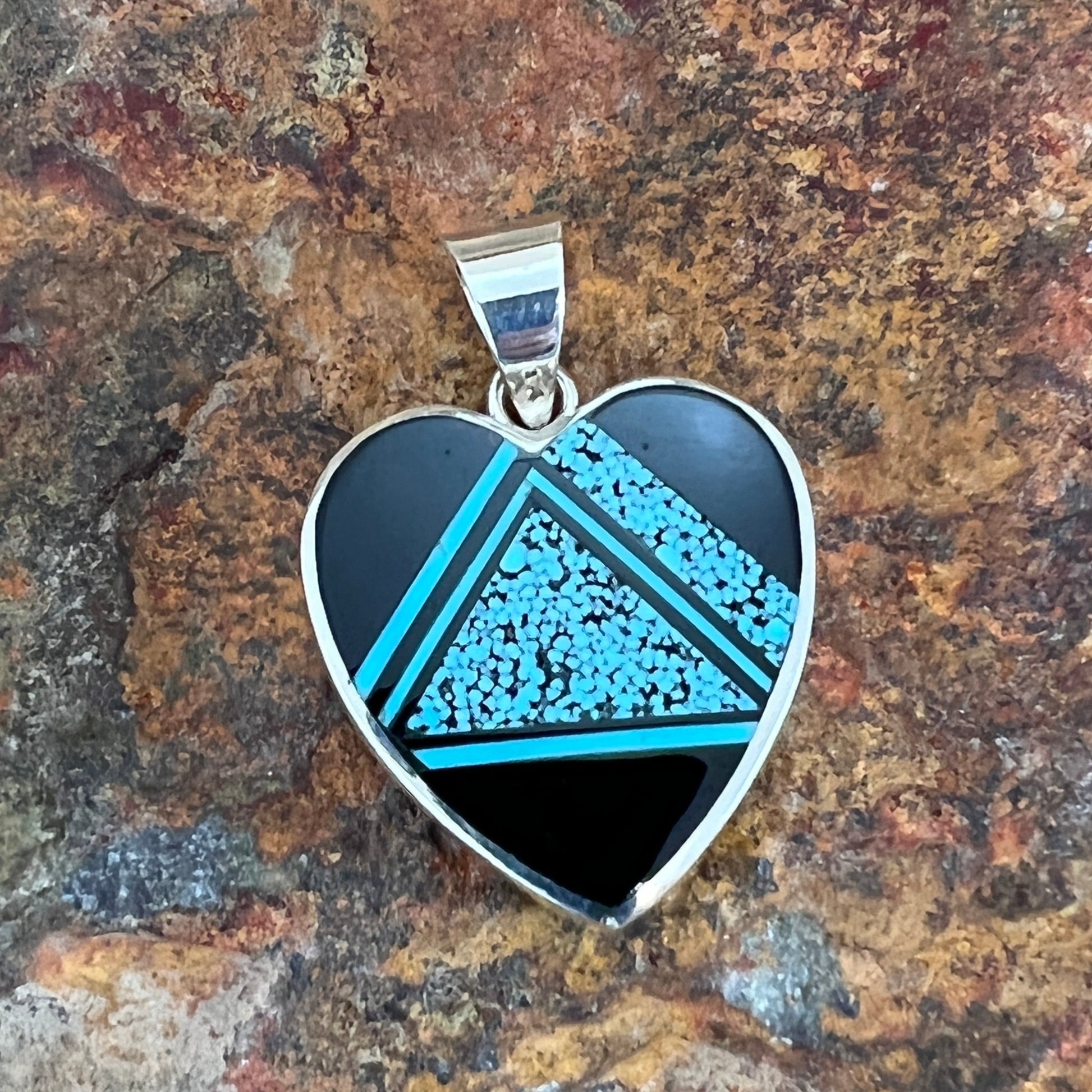 David Rosales Shadow Peak Inlaid Sterling Silver Pendant Heart