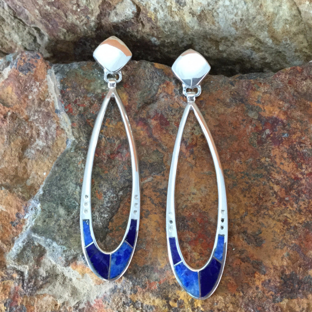 David Rosales Blue Water Inlaid Sterling Silver Earrings