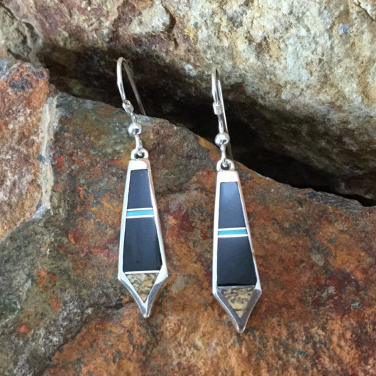 David Rosales Turquoise Creek Inlaid Sterling Silver Earrings